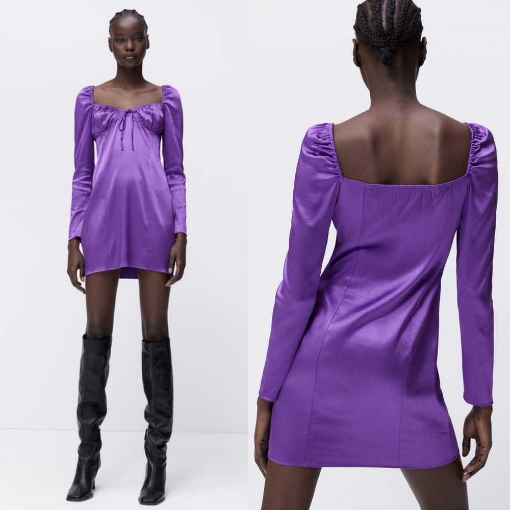 ZARA NWT! RUCHED SATIN EFFECT DRESS